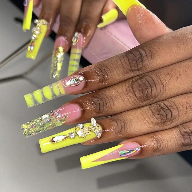 Luxury Private Label Press On Nails Handmade Custom Thick Acrylic Nails With Rhinestones Artificial Fingernails