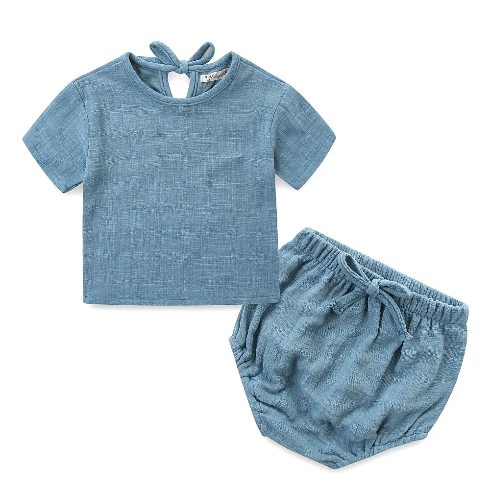 
Infant Girls Boys Summer Outfits Crepe Blank Short Sleeve Top String Bloomers Baby Muslin Cloth Set 