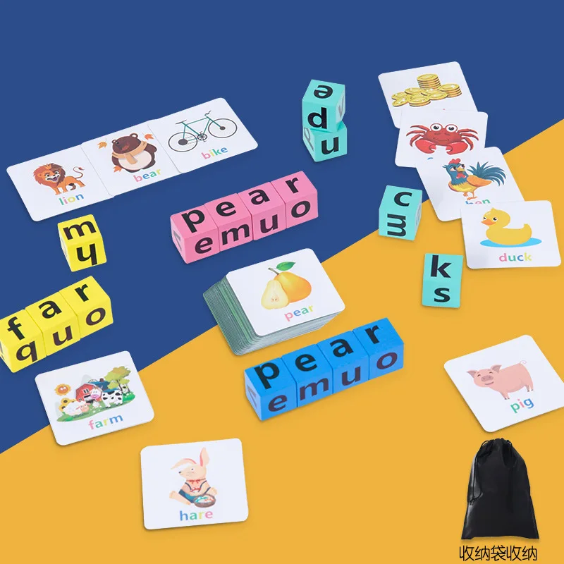 CPC New design PK interactive early educational spelling fun games cube puzzle wooden kindergarten learning kids toy