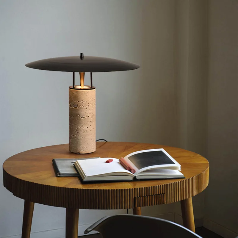 Nordic Home Designer Desk Lamp Nature Marble Wabi Sabi Yellow Stone Travertine Table Lamp For Living Room Villa Hotel Bedroom