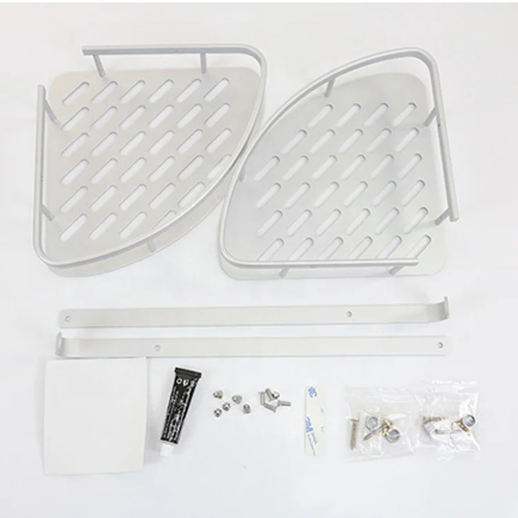 Cheap no drilling wall mounted aluminum shampoo holder bathroom corner 2 tier shelf shower caddy triangle organizer rack