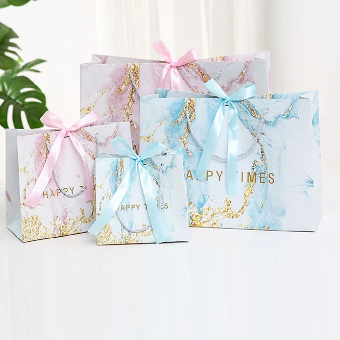 wholesale custom  sterilization marble pink  bag paper gift shopping packaging colorful craft paper bag with handle