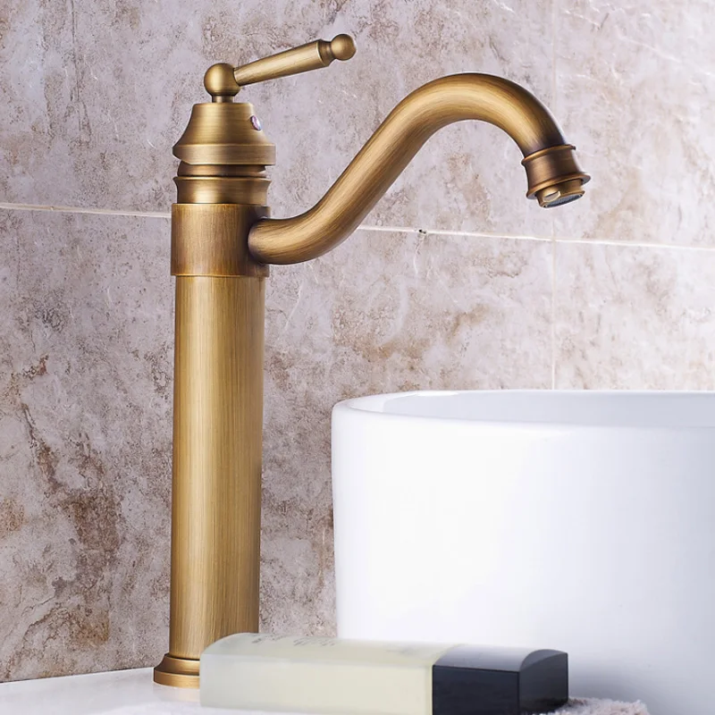Basin Vanity Sink Faucet Single Handle Antique Brass color Bathroom Mixer Deck Mounted Hot & Cold Water Sink Faucet