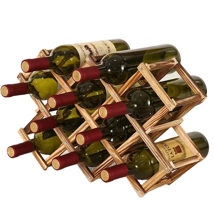 Stackable Wooden 5 Bottle Free Standing Bottles Holder Organizer Foldable Wine Display Rack Storage Shelf for Home Kitchen Bar