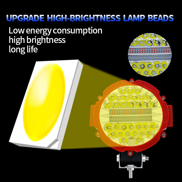 High Performance highlight spotlight dual color red blue flash 51w 7 inch round excavator work light