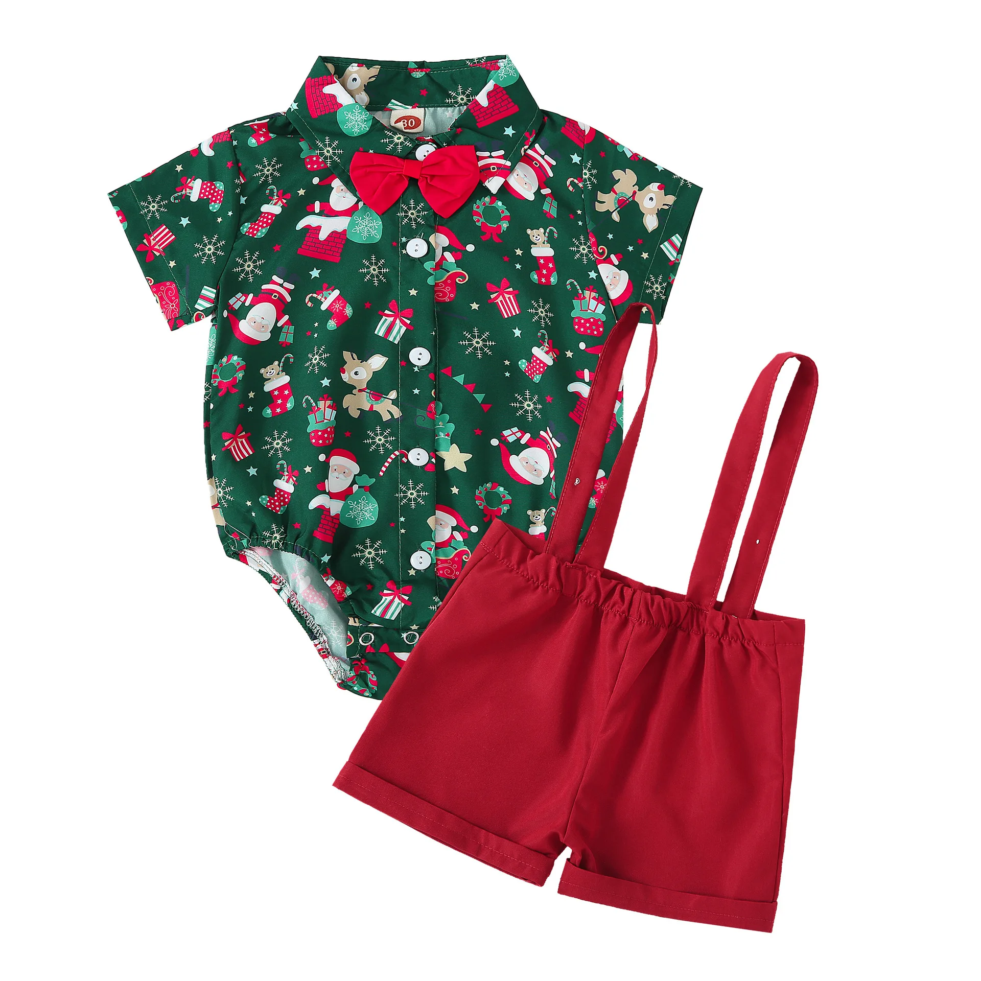 Halloween and Christmas baby romper triangle harem short-sleeved romper gentleman bow tie suspender romper