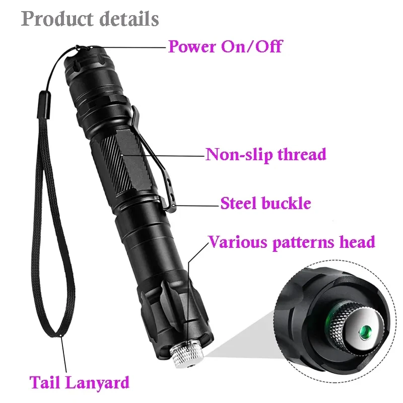 Tactical Long Range Green Laser Pointer Rechargeable high lumen green lazer flashlight with Adjustable Focus