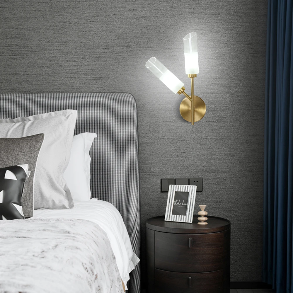 Wholesale Modern Gold Glass Material Hotel Wall Lamp Indoor 2 Light Wall Sconces