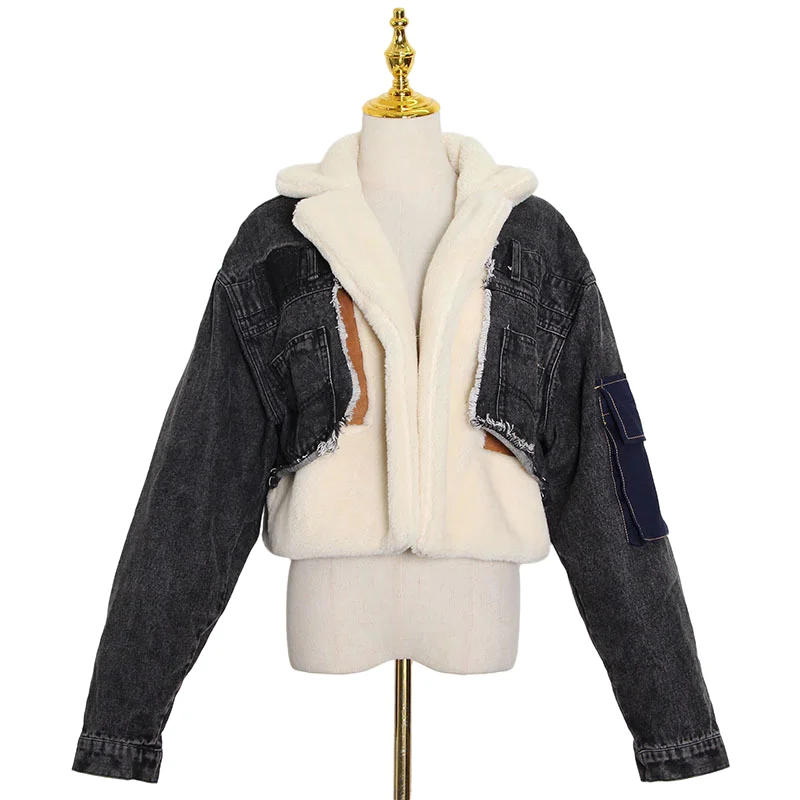 2021 new fashion winter women coat faux fur women clothing street sotton coat jacket jean jacket with fur