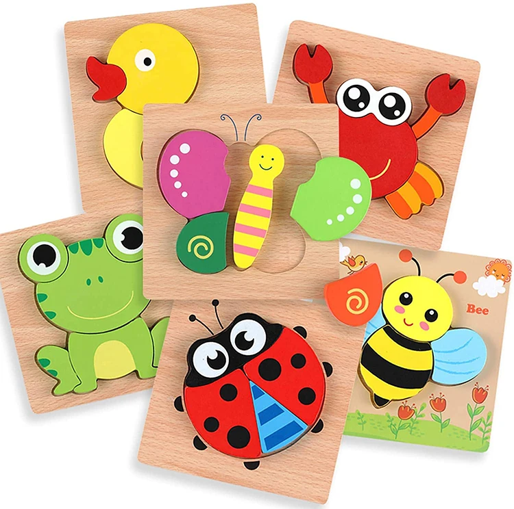 CPC Wholesale Toddlers Educational  Learning Animal Plywood Baby Other 3D Wooden Mini 6 Pack Puzzle Toys In Big Sale
