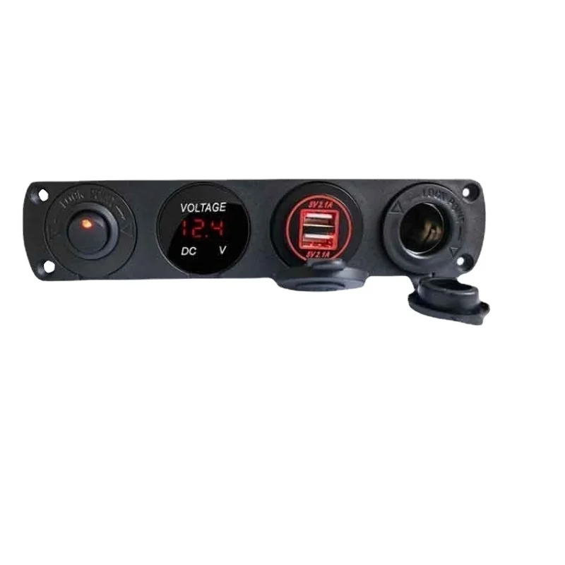 Новая панель переключателя с 4 отверстиями с двойным USB, розеткой и измерителем напряжения