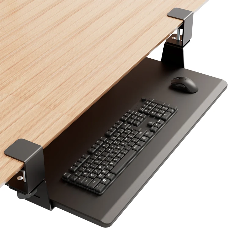 AUKI Black Key Board Clamp Tray Quick Release Keyboard Tray Under Desk Clamp Keyboard Tray