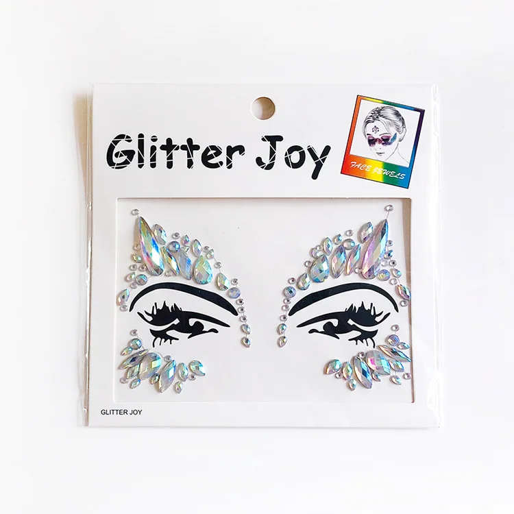 Factory Face Jewels Tattoo Rhinestone Shiny Black Diamond Sticker Rave Crystals Eyes Body Sticker for Festival Decoration