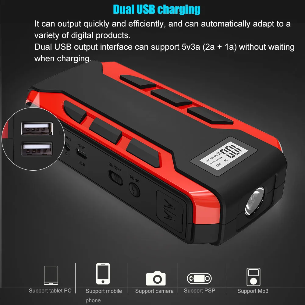 12V high power automotive emergency start power supply  2000A Peak Car Jump Starter  with wireless charging