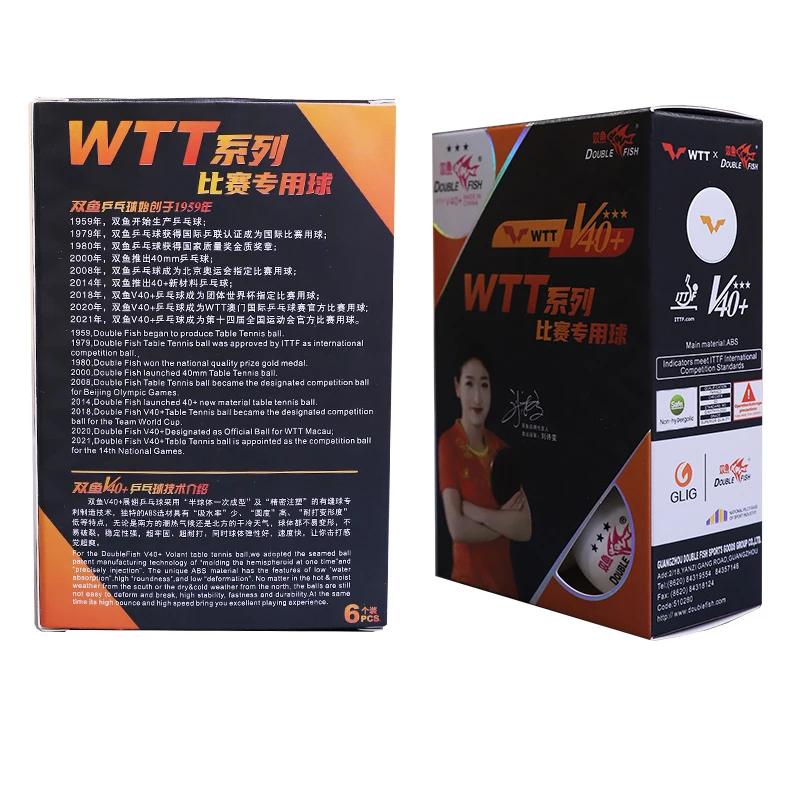 Двойная рыба WTT ITTF одобренные пинг-понг Мячи V40 + 3 звезды мячи для настольного тенниса