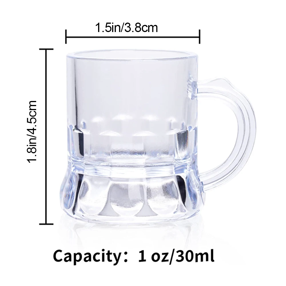 Hot Sale Mini Beer Glasses 24 Pieces Clear Plastic Wine Glasses with Handles 1 Ounce Cups for Oktoberfest Home Party