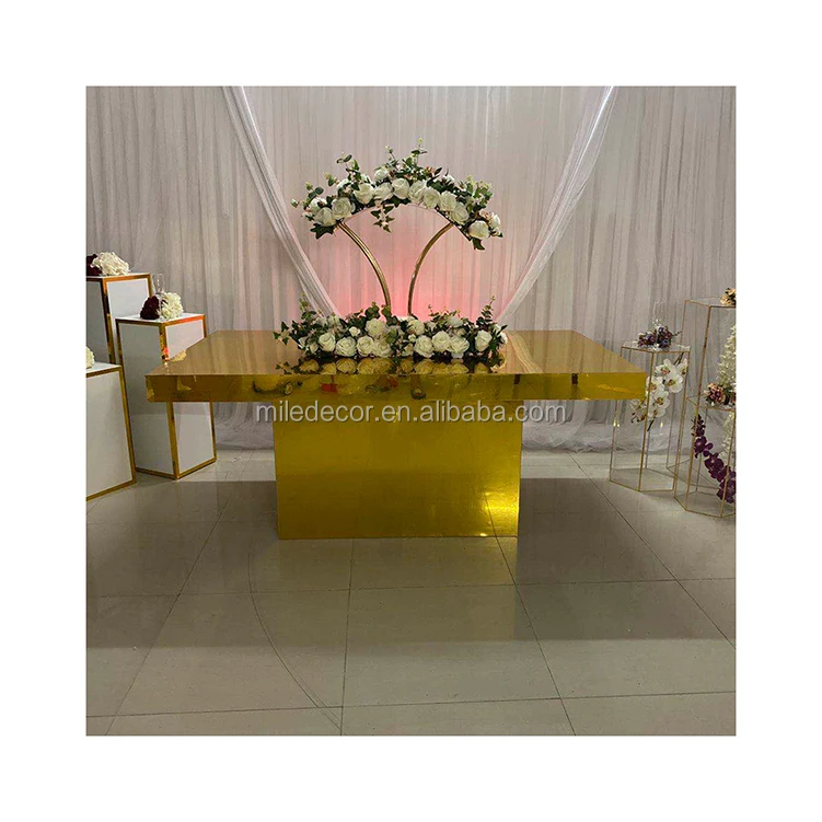 Cheap Custom Wedding Stage Mirror Gold Bride Groom Table Wedding Acrylic Dinner Tables