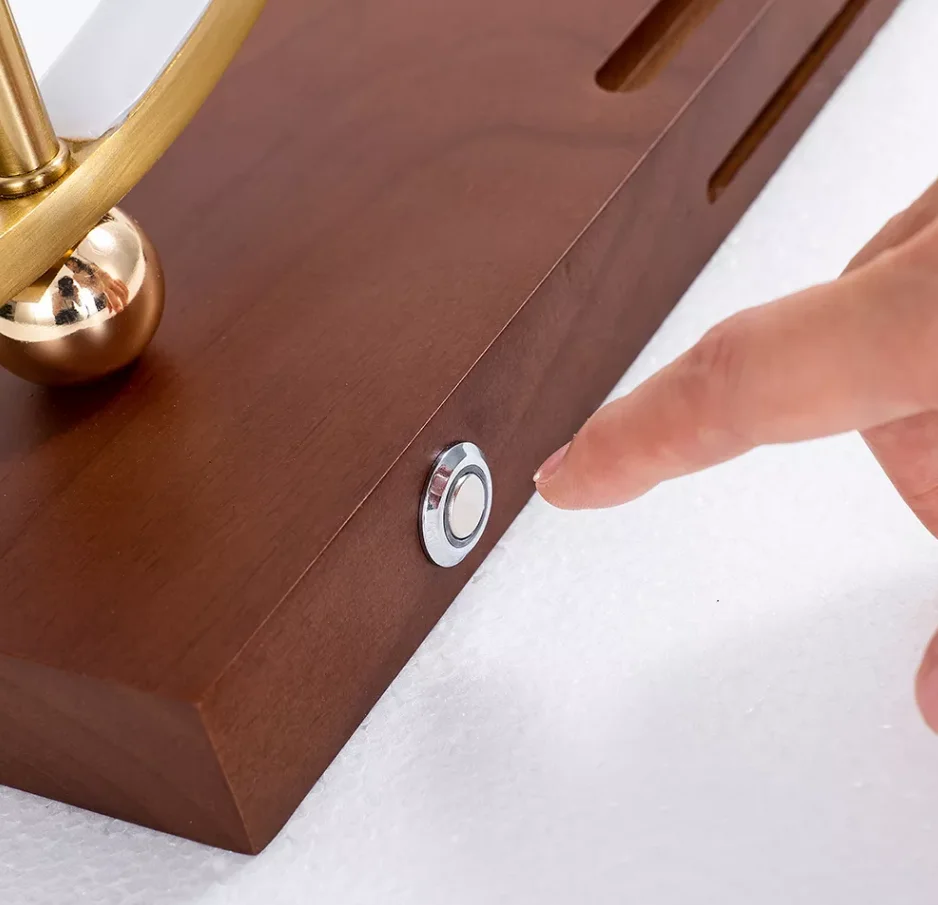 Aluminum clock lamp dimmable with phone holder wireless phone charging metal ball base modern table lamp with wooden base
