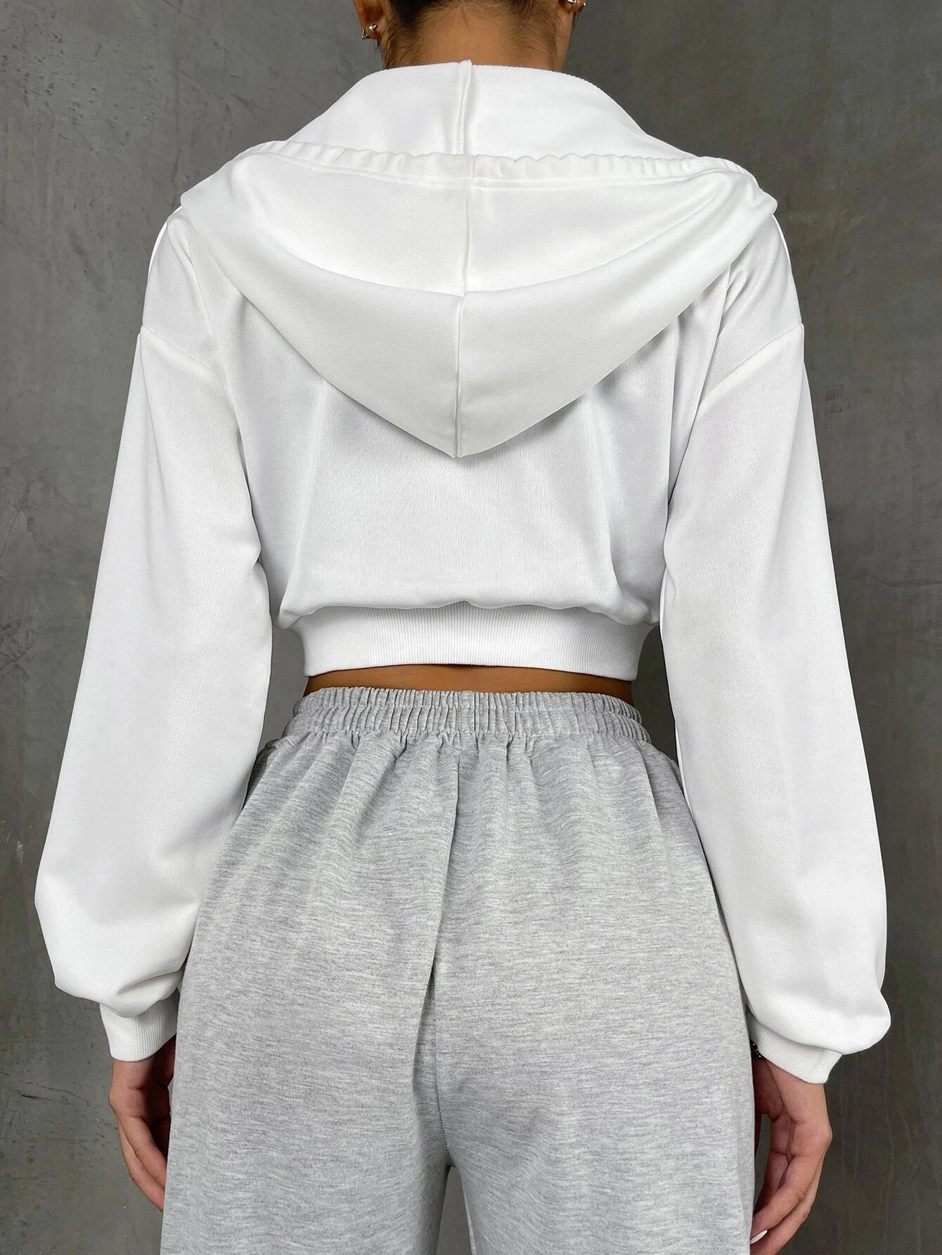 Custom Women Street Wear Long-sleeved Drop Shoulder Pullover Hoodie Half O-ring Zipper Drawstring Girls Cropped Top Hoodies