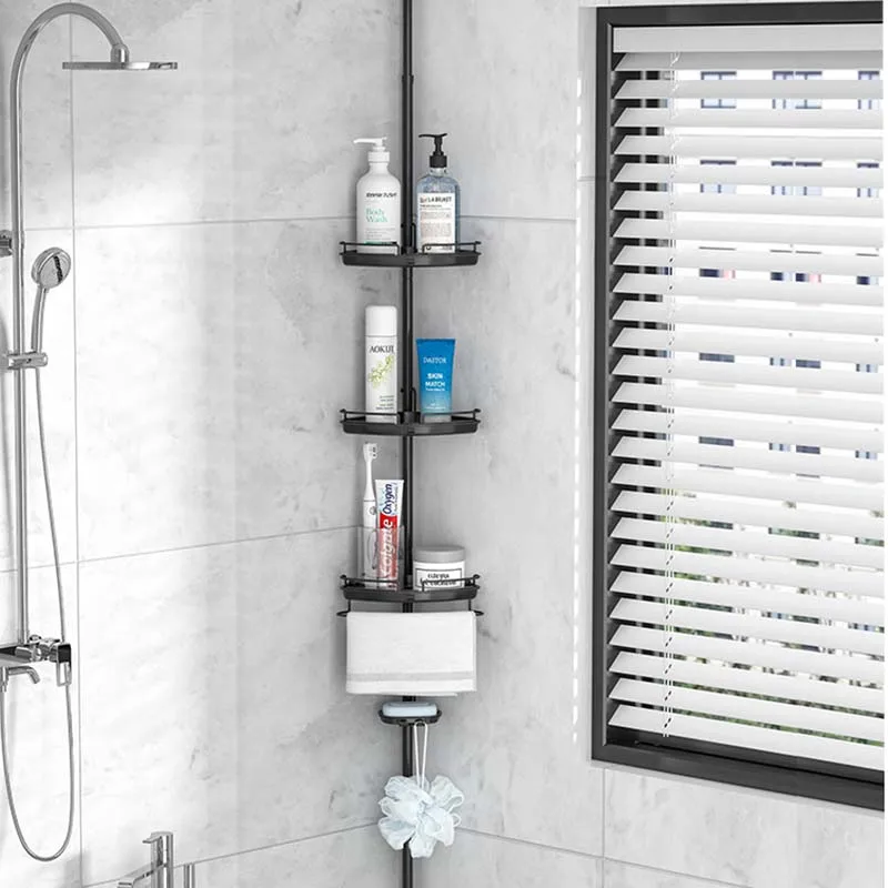 WIREKING caddy Душевая кабина напряжение полюс 4-секционный измельчитель для специй с настенный металлический стеллаж хранения ванная комната угловая полочка ванной