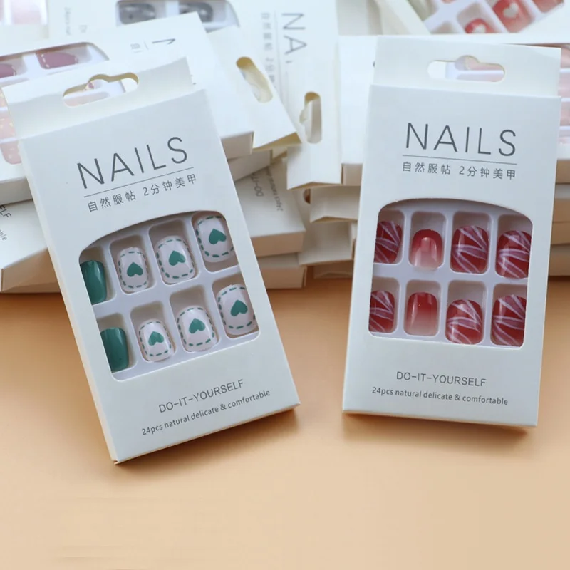 New Design 24 Piece Short Stiletto False Nail extra long press on nails with Jelly glue