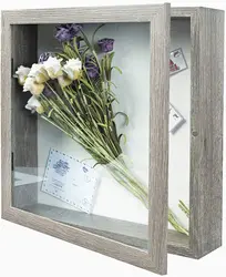 11x11 Deep Shadow Box Picture Frame with Linen Board Wood Glass Display Case Ready to Hang Memory Box Baby Sports Memorabilia