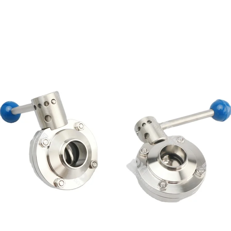 SS316L Sanitary Stainless Steel Manual Pneumatic Electric Butterfly Valve with Hand Lever Silicone Gasket for Water Application