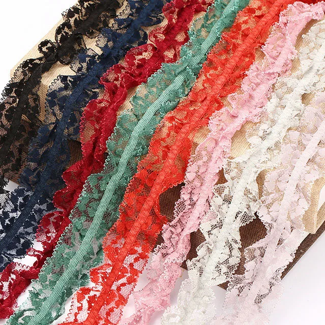 Stretch lace ribbon nylon spandex color stretch woven apparel headwear textile DIY decorative ribbon manufacturer
