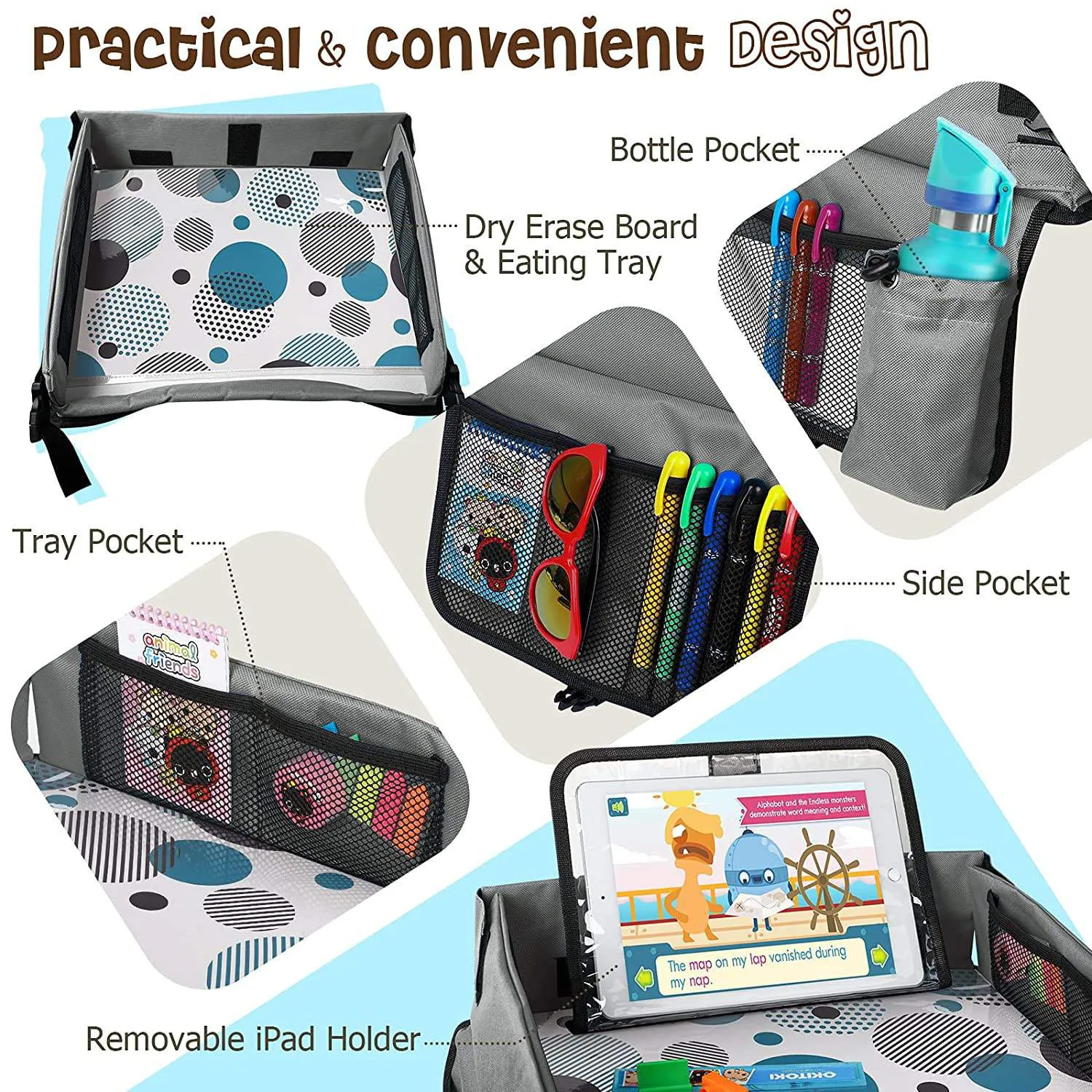 Fashion Portable Folding  Car Travel Kids Play tray  Car Seat Table Kids Travel Tray