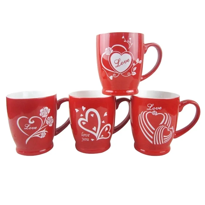 heart shape ceramic couple mug wholesale ceramic valentine red hearts coffee mug