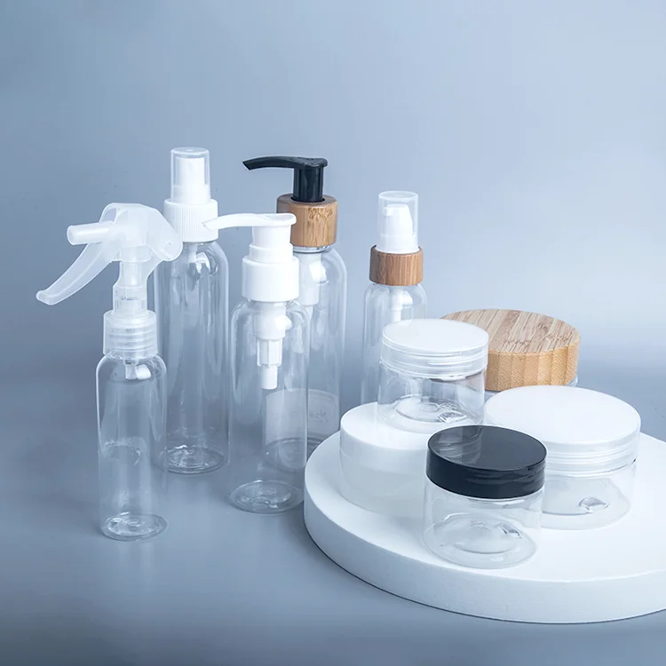 Shampoo Bottles Empty 100ml 150ml 250ml 300ml 500ml Clear PET Plastic Container with Wide Disc Cap Oil Hair Gel Lotion Bottle