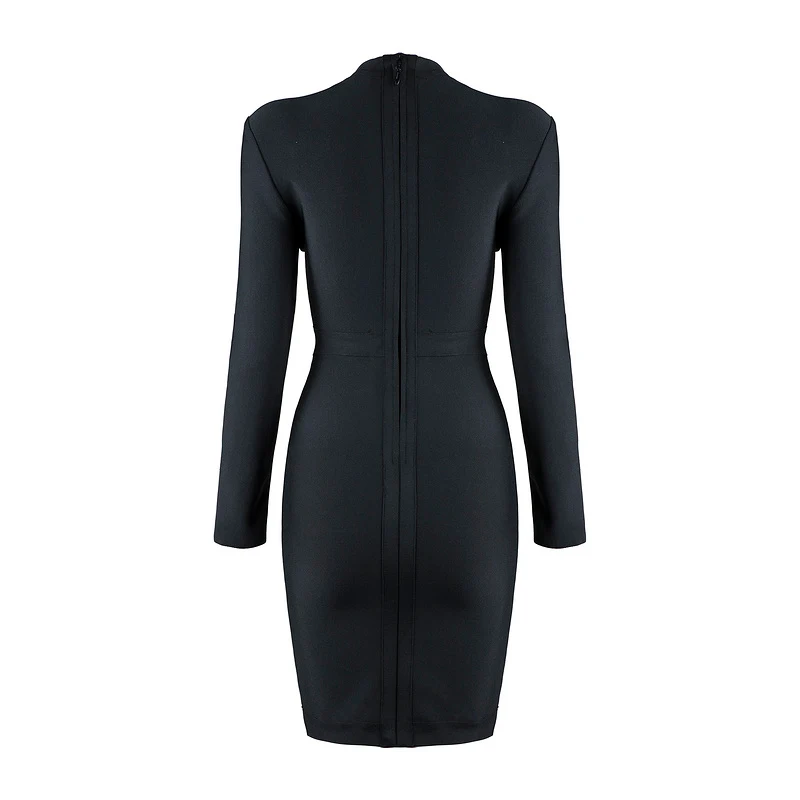 2022 new fashion long-sleeved dress sexy hollow bag hip skirt buckle metal buckle corn eye bandage dresses