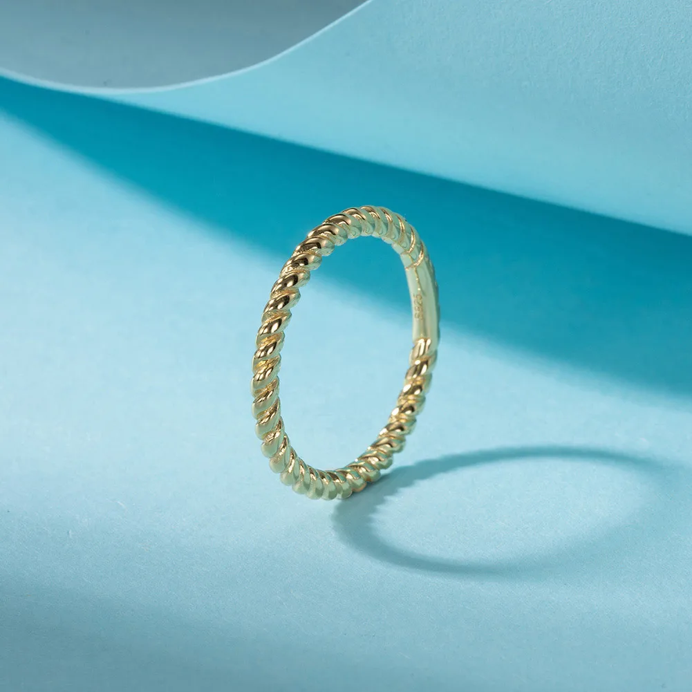 RINNTIN APR24 US Size 5 6 7 8 Thin 2mm 14K Gold Plated 925 Sterling Silver Twisted Rings Stackable Wedding Band for Women Girls