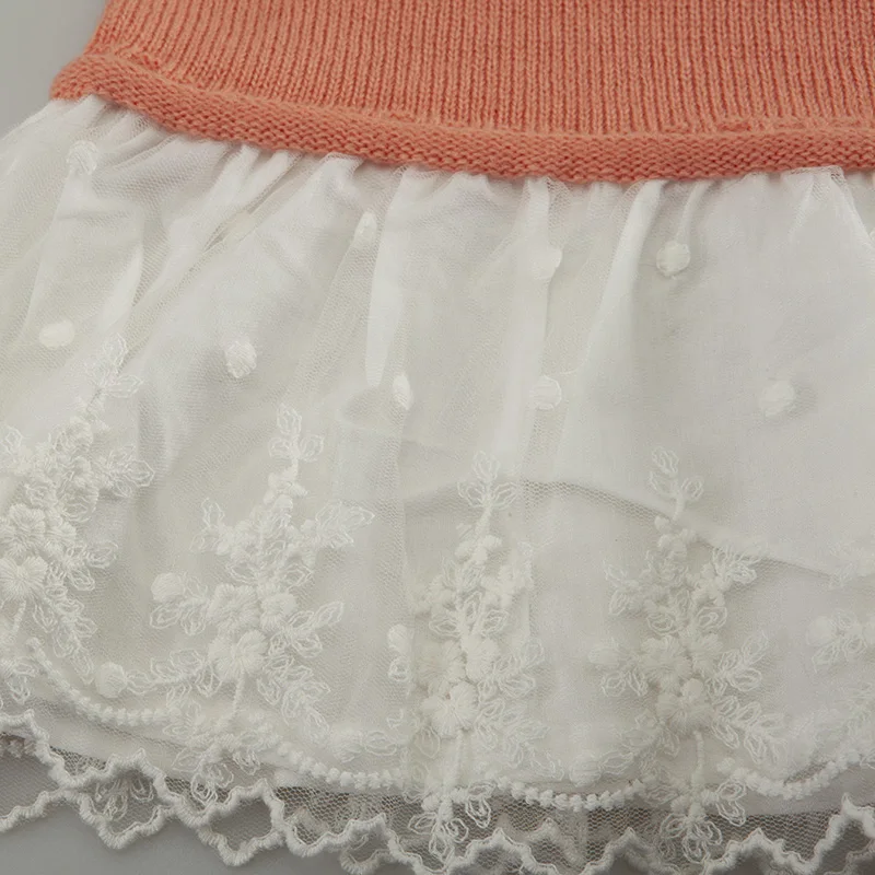 New arrival Children clothing girl mix wool kids sweater dress with lace