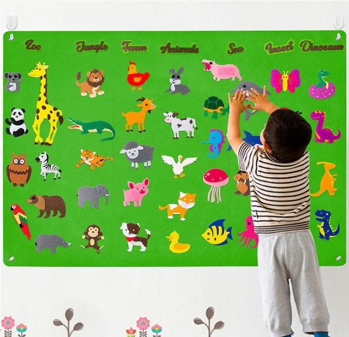 54Pcs/set Animals Felt Story Board Preschool Animal Classification Storytelling Dinosaur Jungle Zoo Early Education for Kids