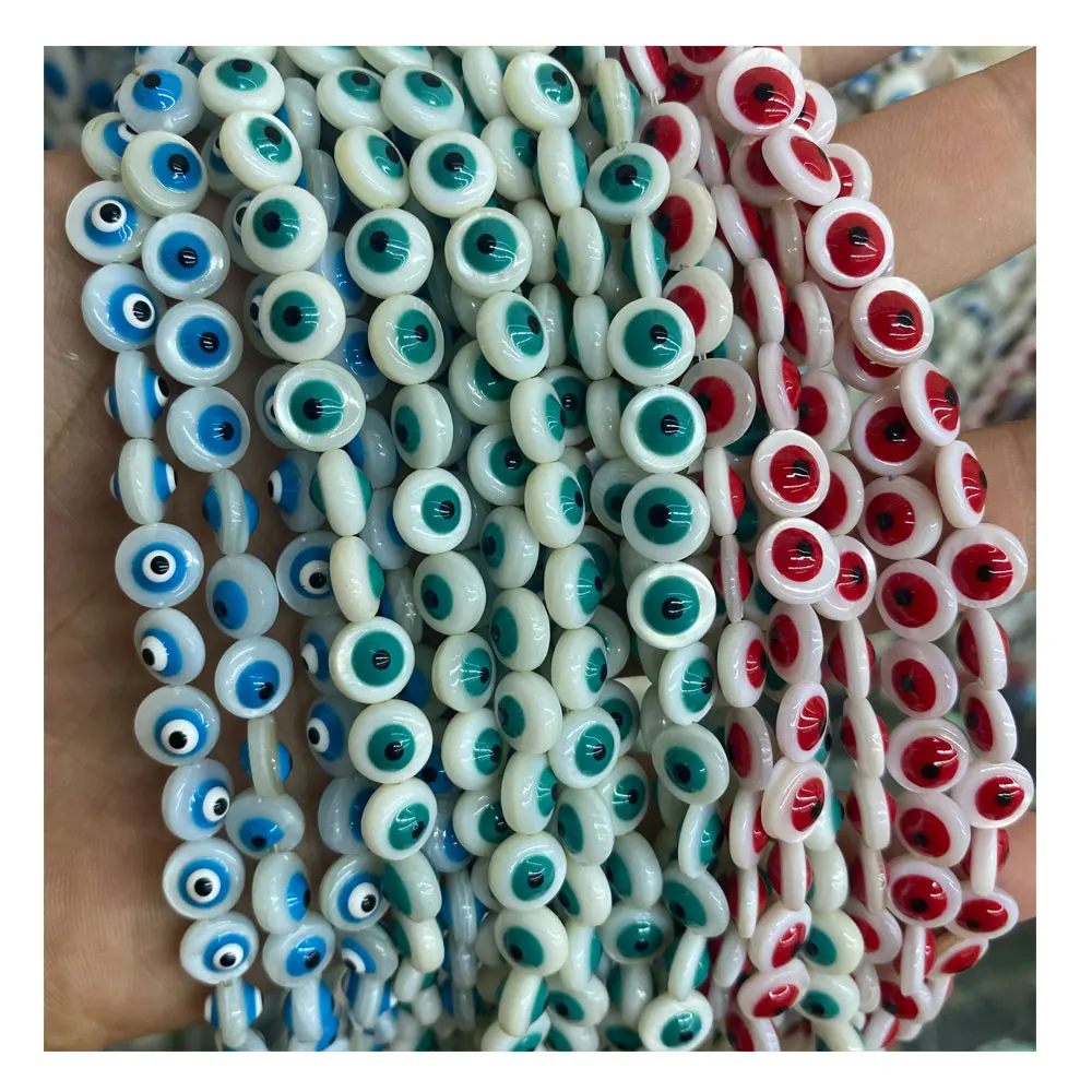 Wholesale Loose Gemstone Beads Natural White Shell Round Double Sided Turkey Eye Evil Turquoise Beads For Jewelry Making