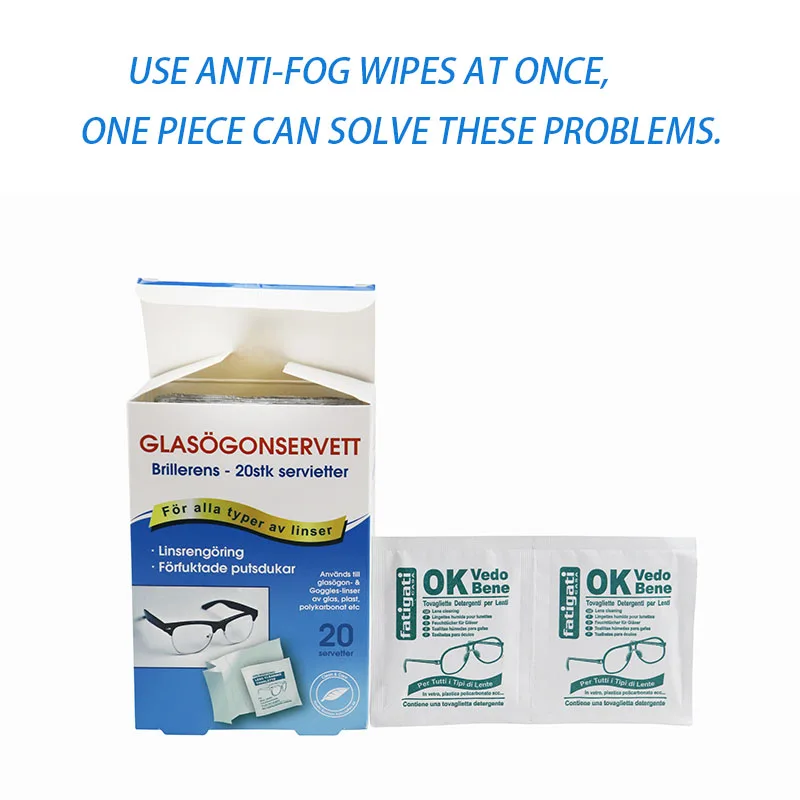 Одноразовые противотуманные салфетки для очков, влажные салфетки для чистки линз