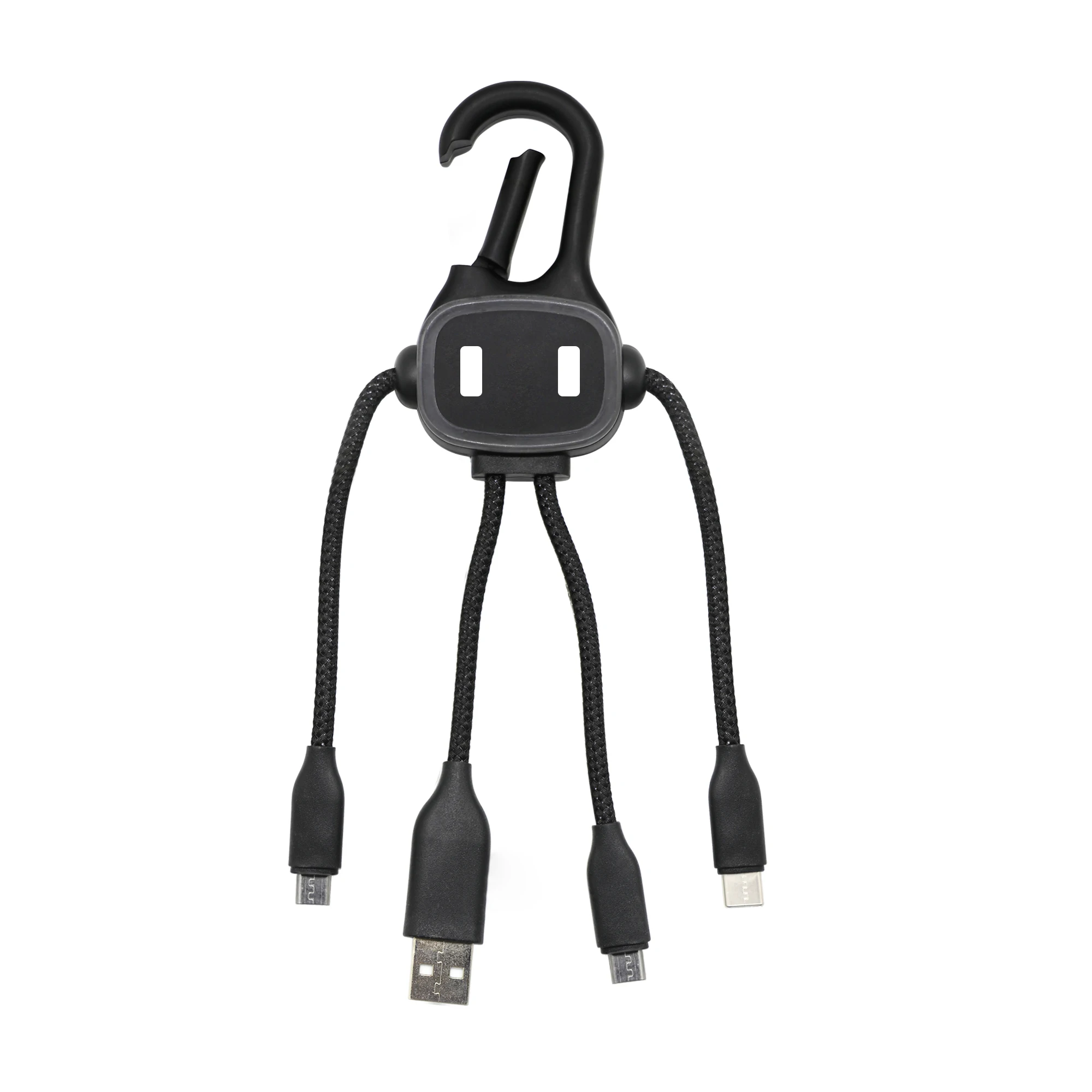 Christmas Gift usb Data Keychain Cable LED Light Logo Charger 3 in 1 Multiple Robot Charging Cable with Card Slot Phone Pin Hook