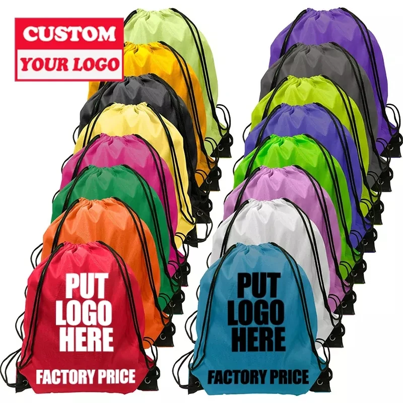 Оптовая продажа Индивидуальные Рекламные Рюкзаки из полиэстера и нейлона на шнурке сумки-веревки