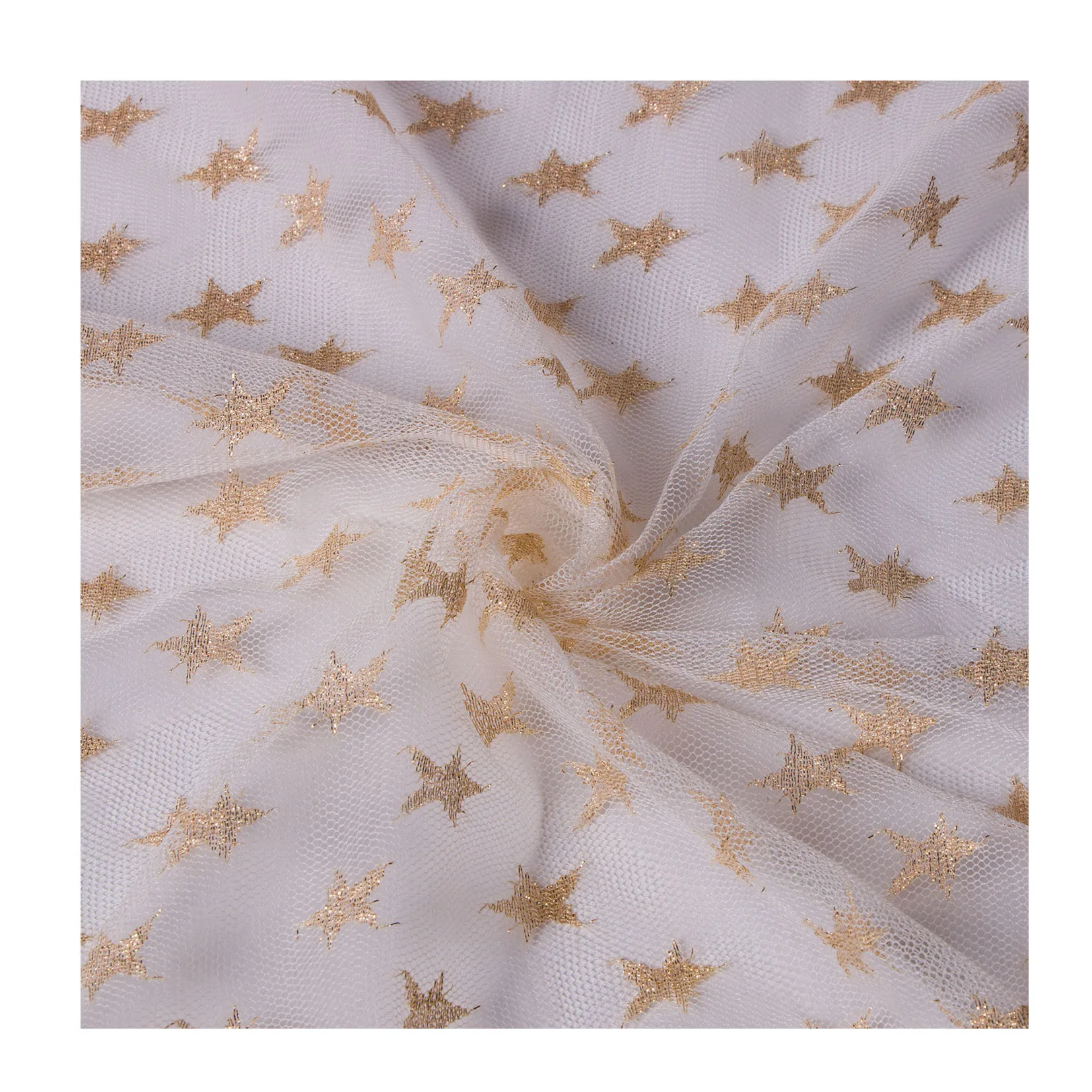 Premium Glitter Stars Dress Wholesale Lace Net Embroidery Polyester Mesh Fabrics