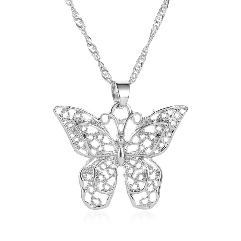New Arrive Trendy Fashion Layered butterfly Pendant Necklace Silver Gold Plated Dainty butterfly Necklace Jewelry for Women Girl