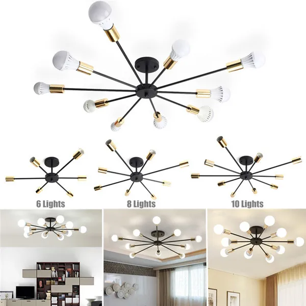 Ceiling Light Chandelier black Lamp 10 Light E27 Light Socket Black for Living Room Bedroom Dining Room Balcony  Shop Bar