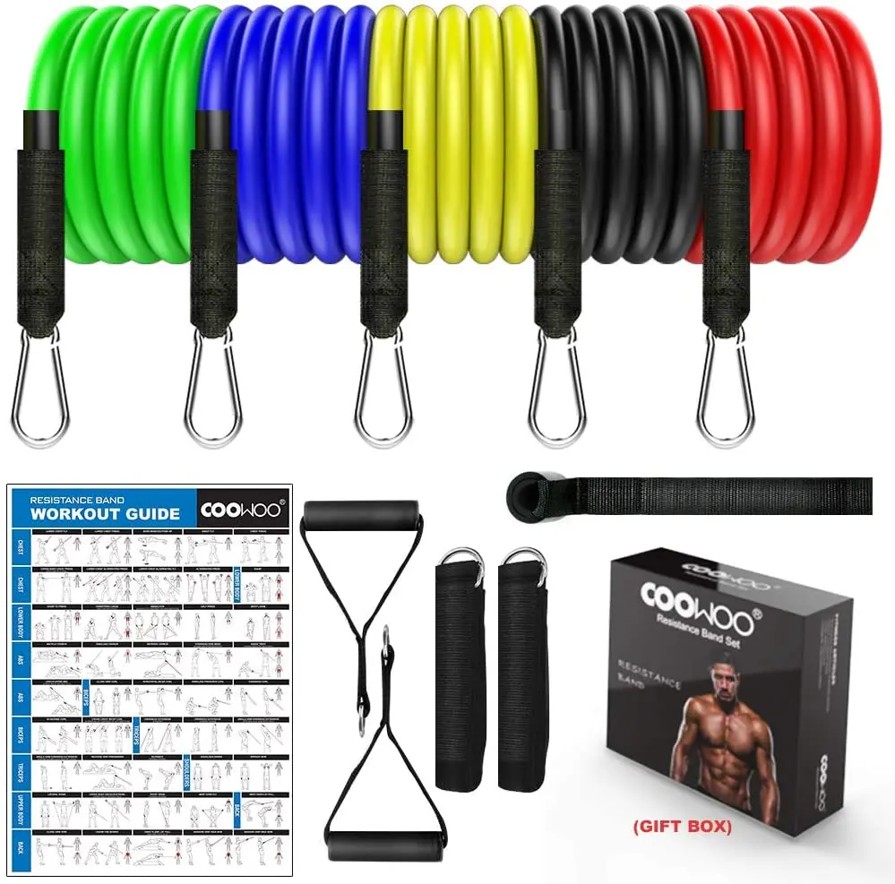 
Resistance Bands Set with Door Anchor, Handles, Waterproof Carry Bag, Exercise Bands 