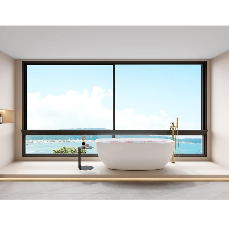 Sunroom Thin Sliding Doors Indoor Aluminum Double Glazing Black Windows