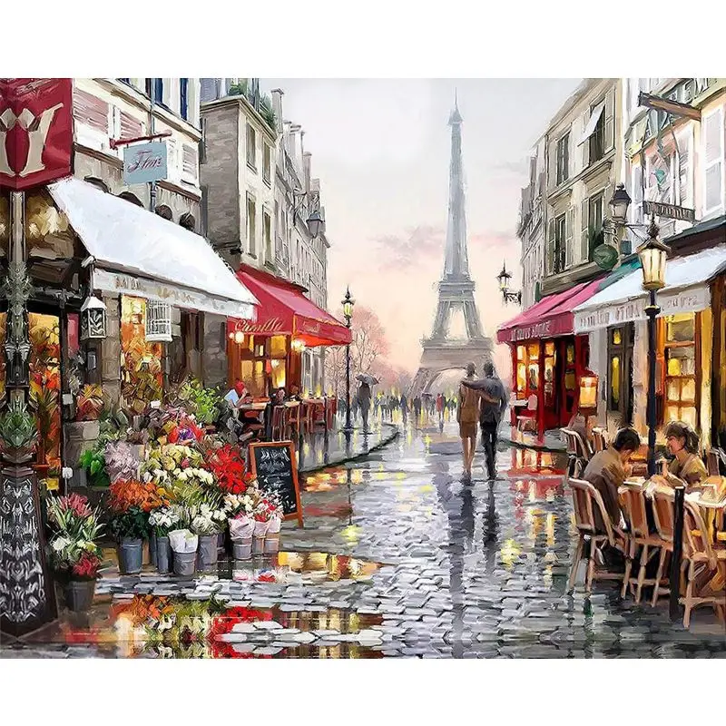 Paris Street DIY Painting By Numbers Handpainted Canvas Painting Wall Decorative Art Custom photo