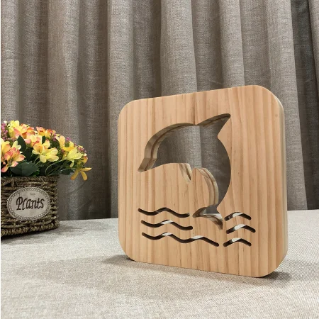 Деревянная лампа в виде дельфина 15*15*3 см 3D USB светодиодный настольный светильник с переключателем резьба по дереву на Рождество