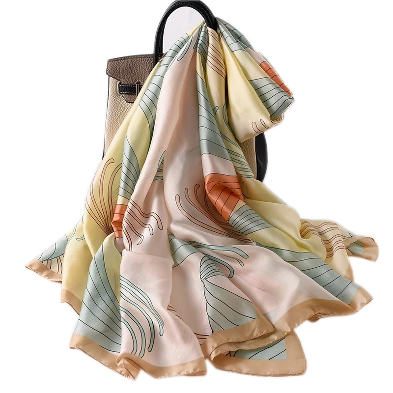 Wholesale 130X130 90X90cm Square Long Pure Silk Scarves Custom Shawl Design Printing Logo Custom Silk Scarf For Women Stylish