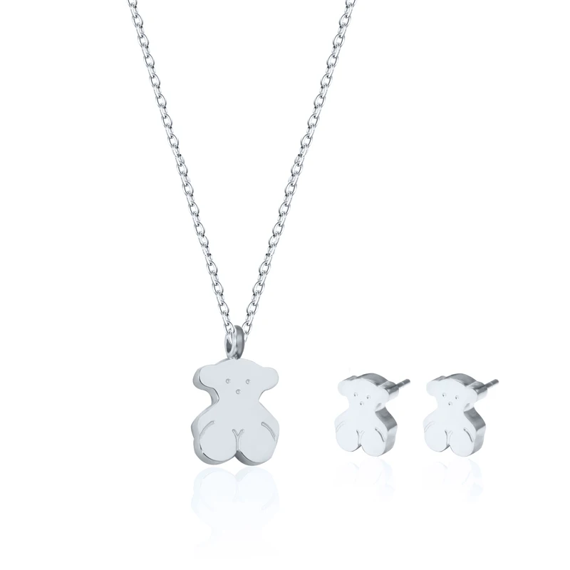 Wholesale  New Fashion Stainless Steel Jewelry Set Women Black Rose Gold Necklace Earring Set