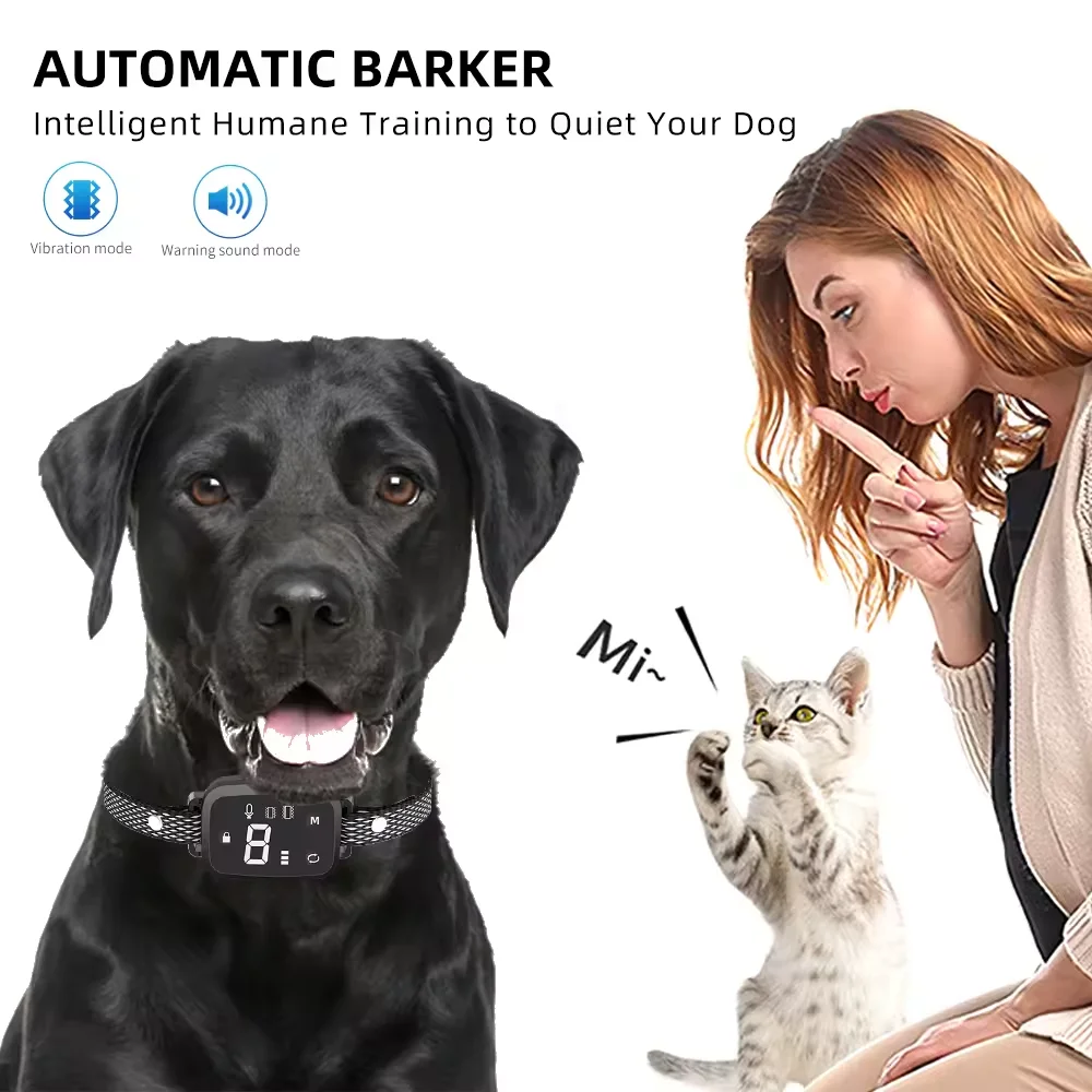 Customized display HD automatic anti-barking dog training collar Smart electric collar with sonic vibration adjustable collar