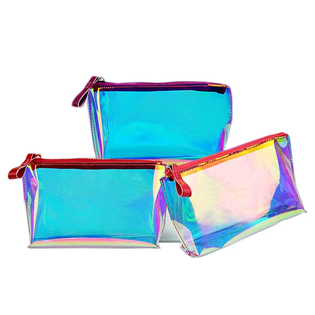 Hot Sale  Promotional  Cute  Laser Holographic TPU Travel  Portable Ladies Women  Make up Cosmetic Bag  Pouch Toiletry Bag